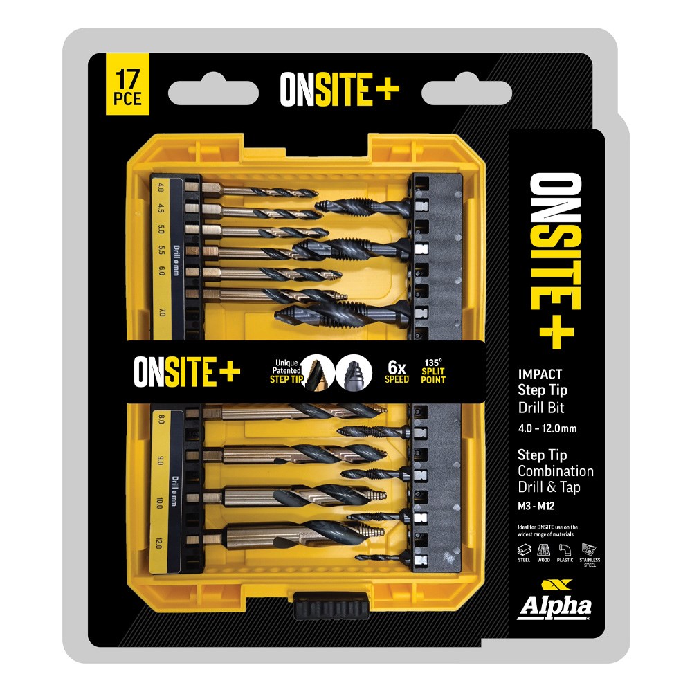 17 Piece | Onsite Plus Impact Step Tip Drill Set & Combination Drill and Tap Set | M3-M12