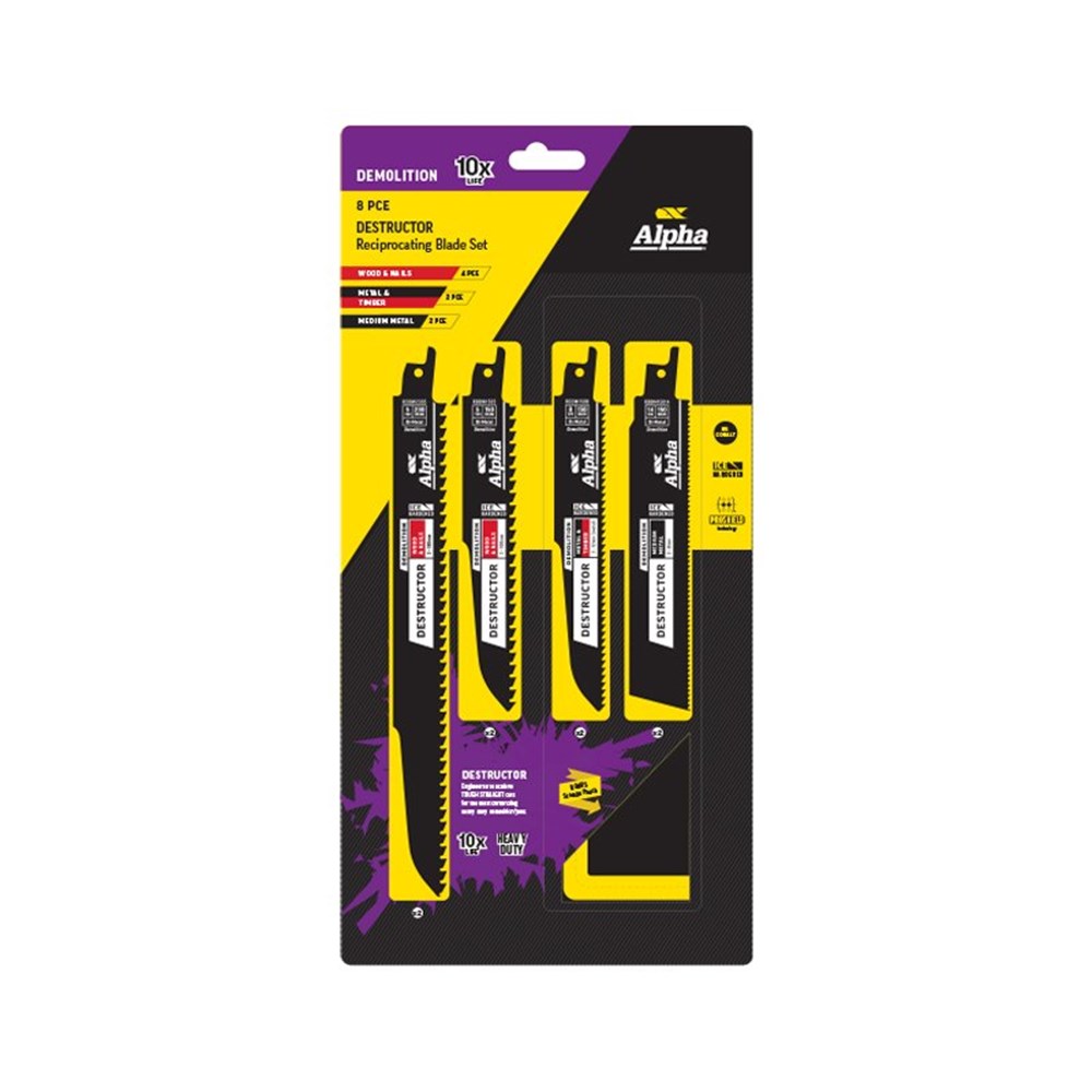 Demolition 8 Piece Recip Blade Set incl Pouch.