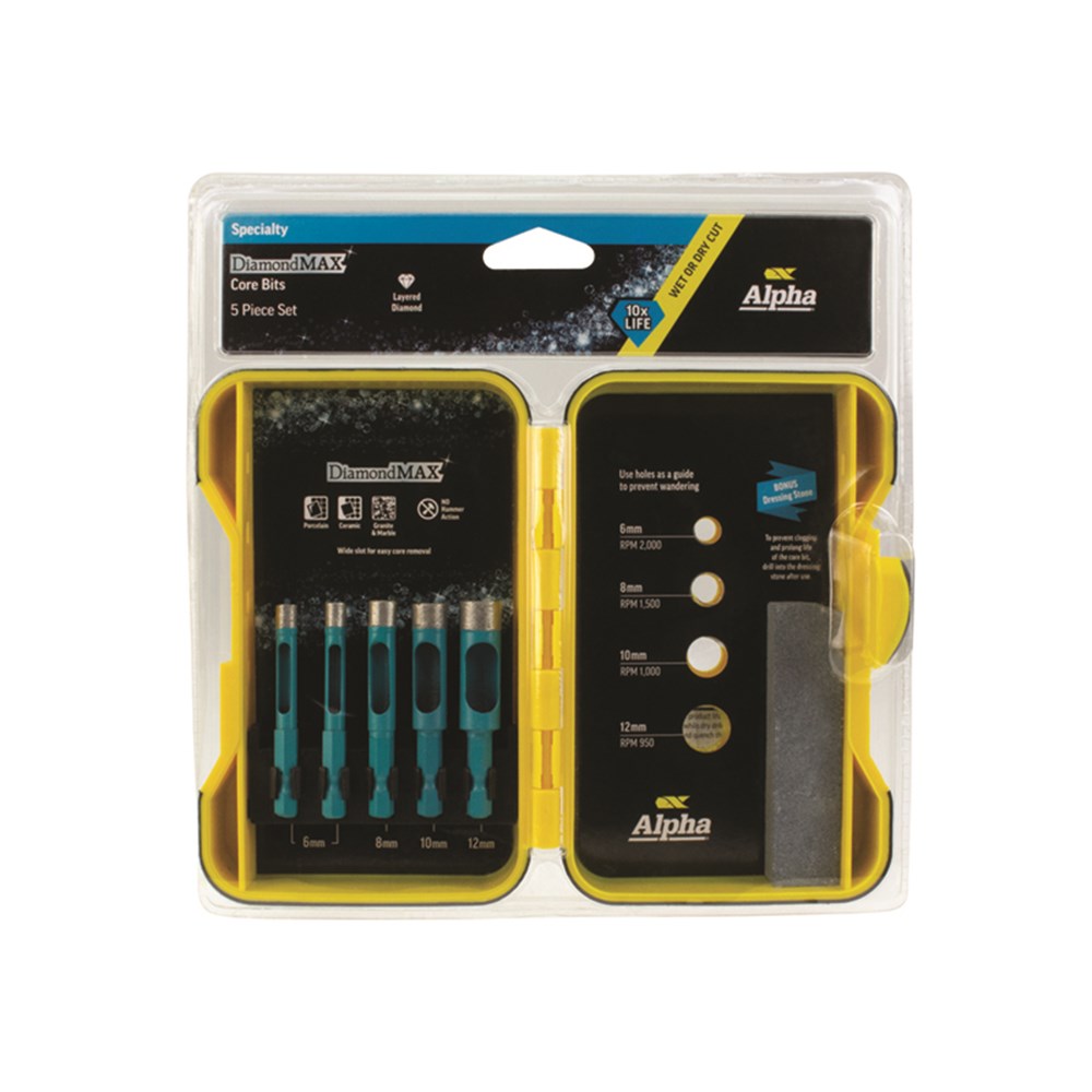 Diamond Max Core Drill Set 6mm (x2),8,10,12mm - 5 Piece