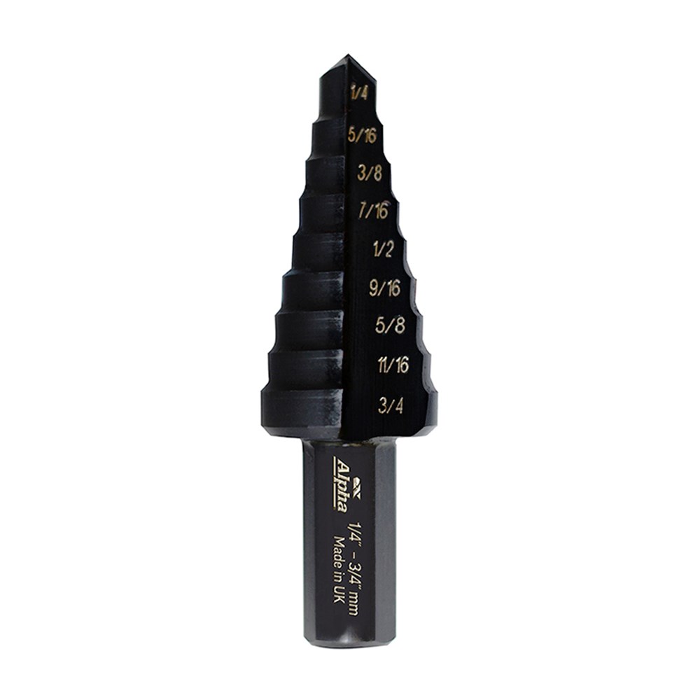 ThunderMax Step Drill Straight Flute 1/4 Inch -3/4 Inch Imperial Carded