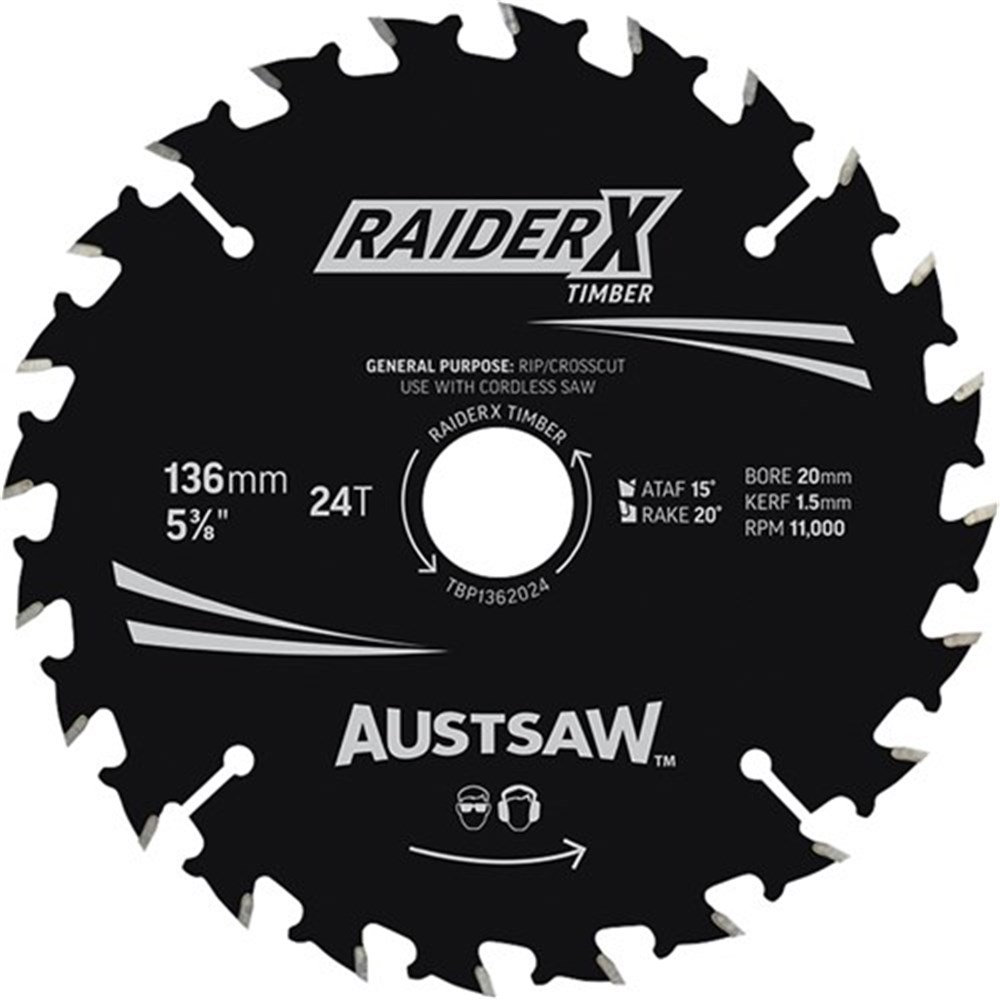 Austsaw RaiderX Timber Blade 136mm x 20/16 Bore x 24 T Thin Kerf