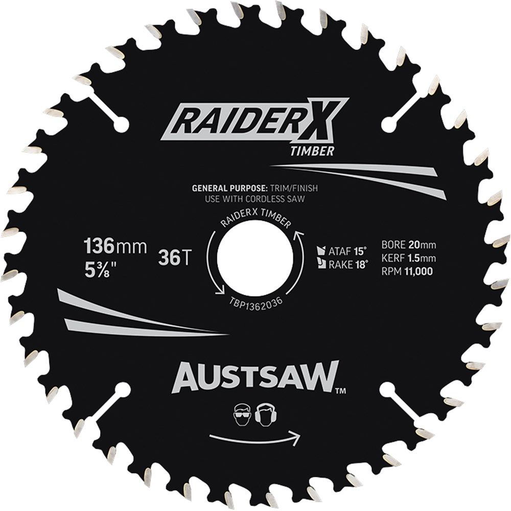 Austsaw RaiderX Timber Blade 136mm x 20/16 Bore x 36 T Thin Kerf
