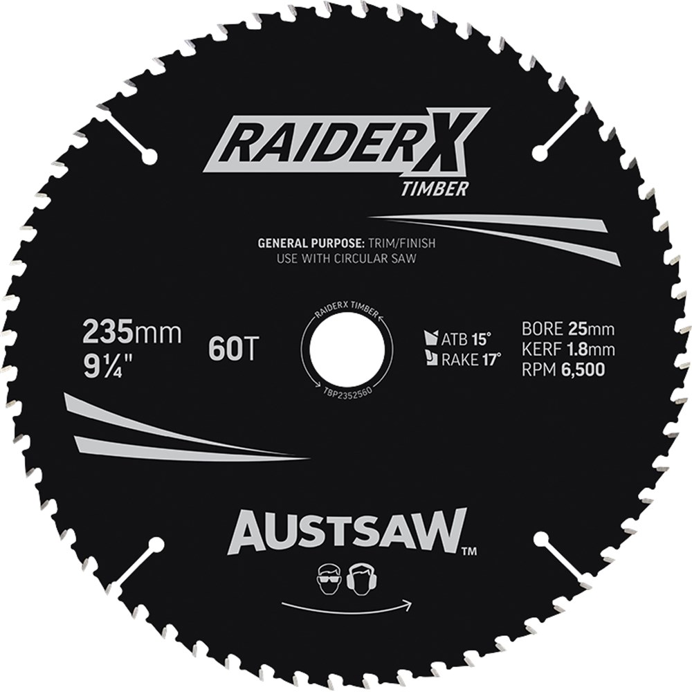 Austsaw RaiderX Timber Blade 235mm x 25 Bore x 60 T Thin Kerf