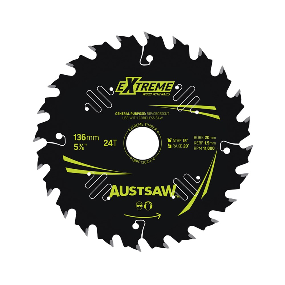 [170-TBPP1362024] Austsaw Extreme: Wood with Nails Blade 136mm x 20/16 Bore x 24 T Thin Kerf