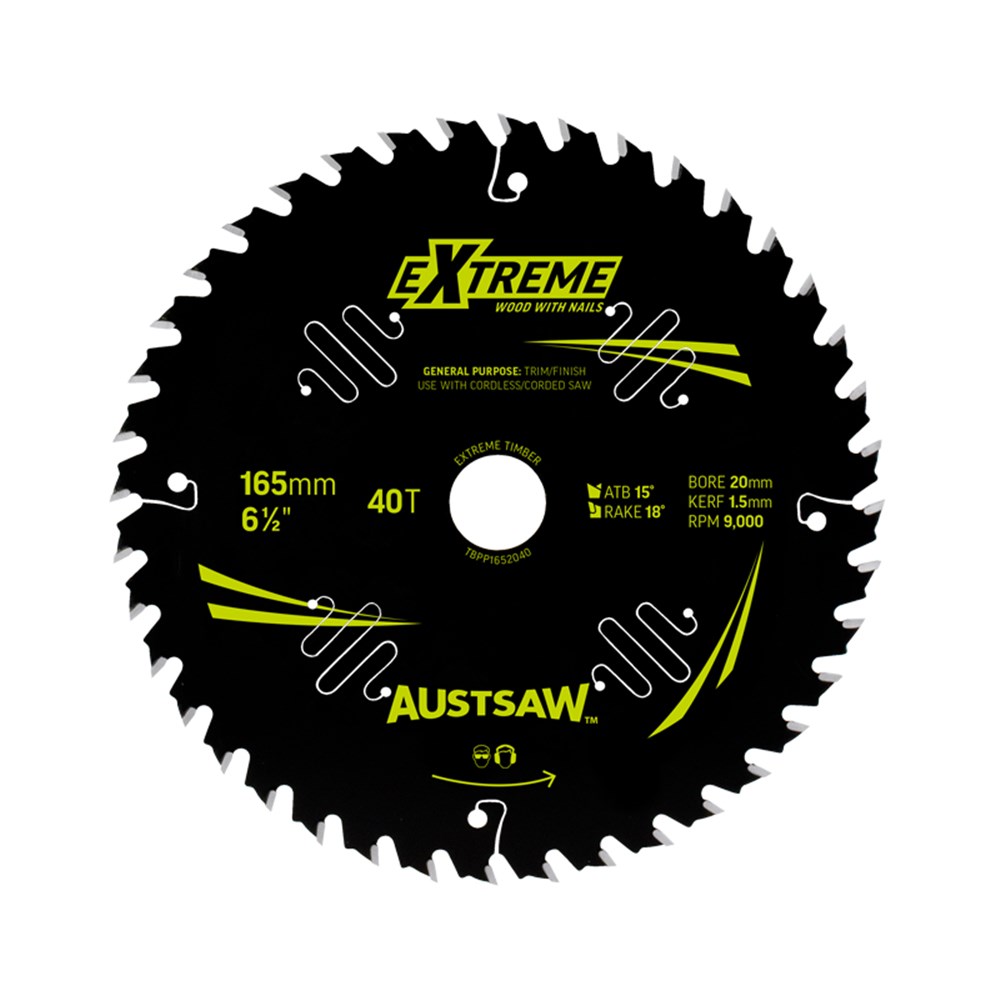[170-TBPP1652040] Austsaw Extreme: Wood with Nails Blade 165mm x 20/16 Bore x 40 T Thin Kerf