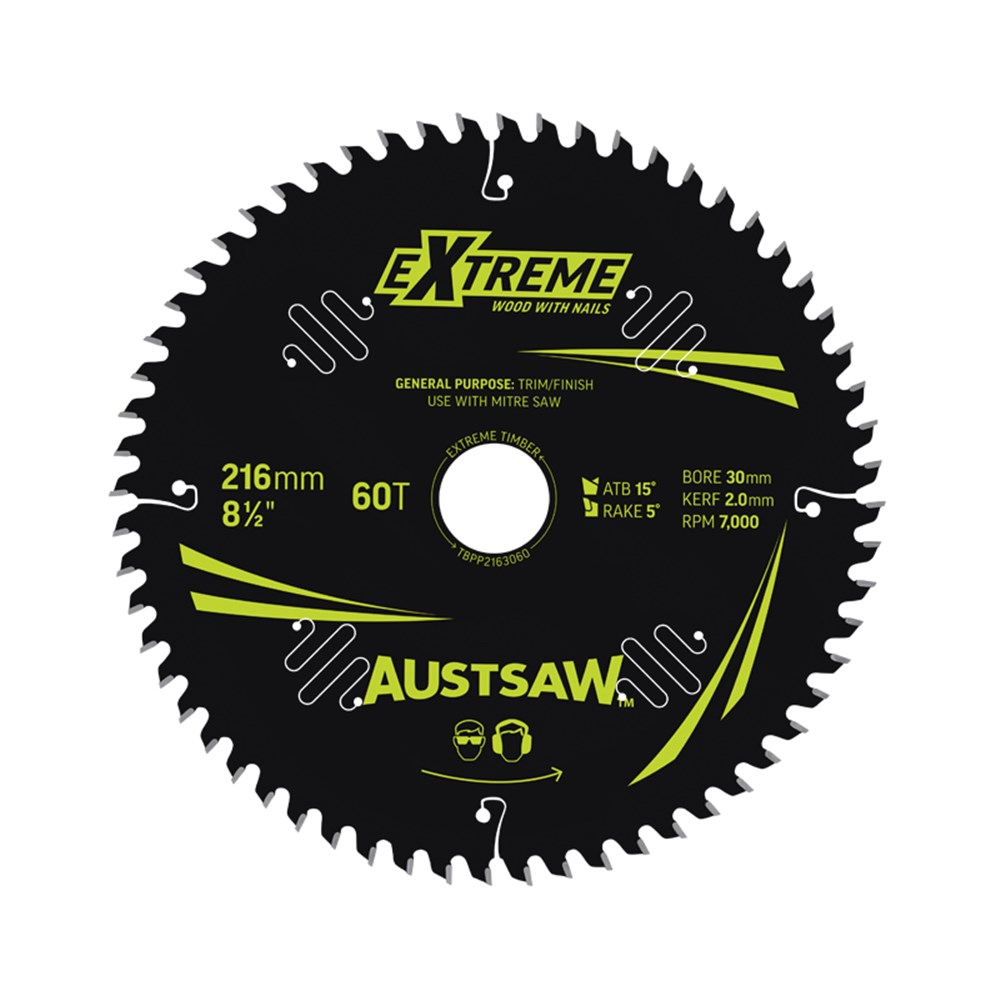 Austsaw Extreme: Wood with Nails Blade 216mm x 30/15.88 Bore x 60 T Thin Kerf