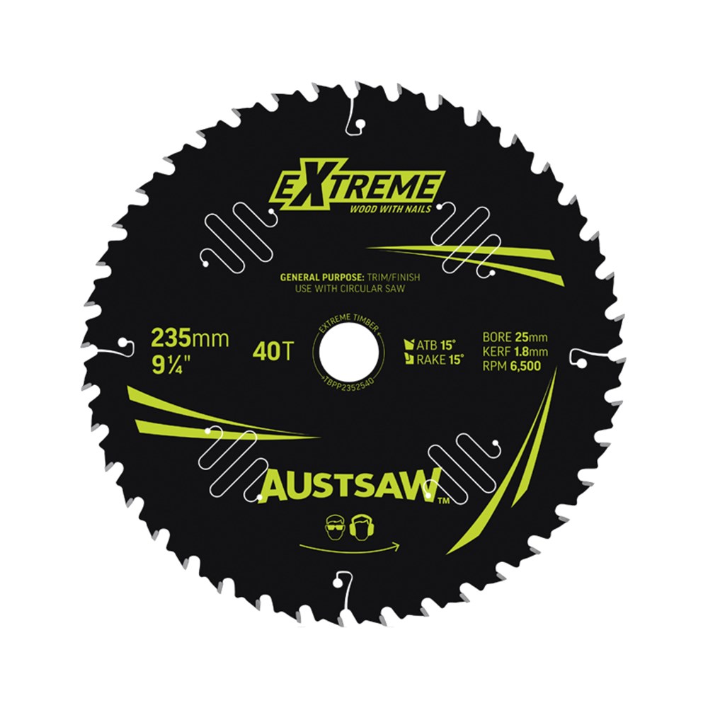 Austsaw Extreme: Wood with Nails Blade 235mm x 25 Bore x 40 T Thin Kerf