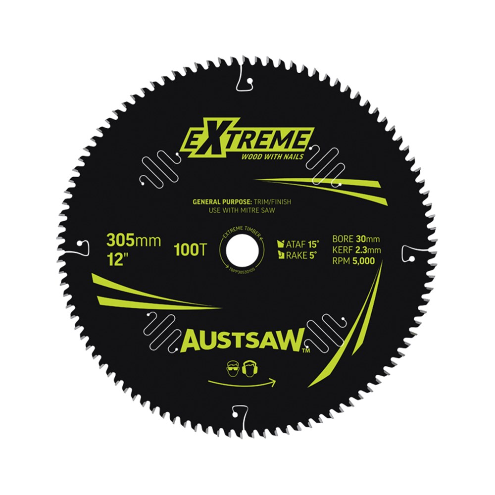 Austsaw Extreme: Wood with Nails Blade 305mm x 30 Bore x 100 T Thin Kerf