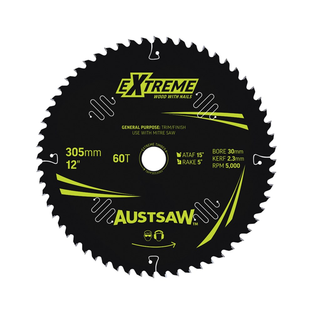 Austsaw Extreme: Wood with Nails Blade 305mm x 30 Bore x 60 T Thin Kerf