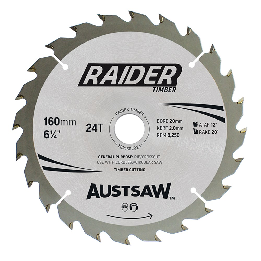 [170-TBR1602024] Austsaw Raider Timber Blade 160mm x 20/16 Bore x 24 T Thin Kerf