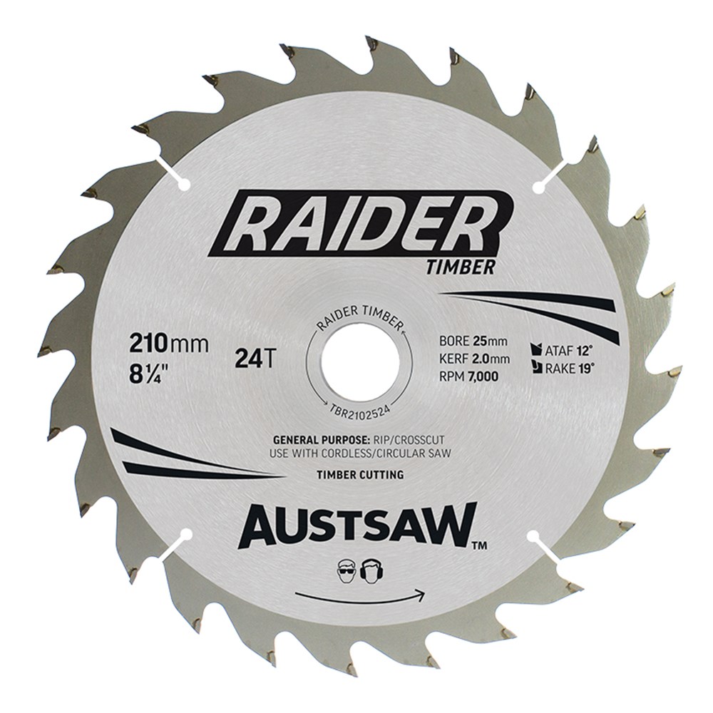 [170-TBR2102524] Austsaw Raider Timber Blade 210mm x 25/16 Bore x 24 T Thin Kerf