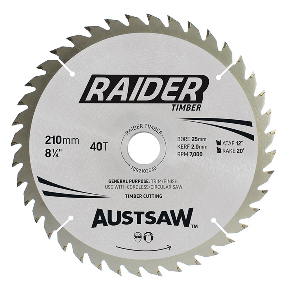 [170-TBR2102540] Austsaw Raider Timber Blade 210mm x 25/16 Bore x 40 T Thin Kerf