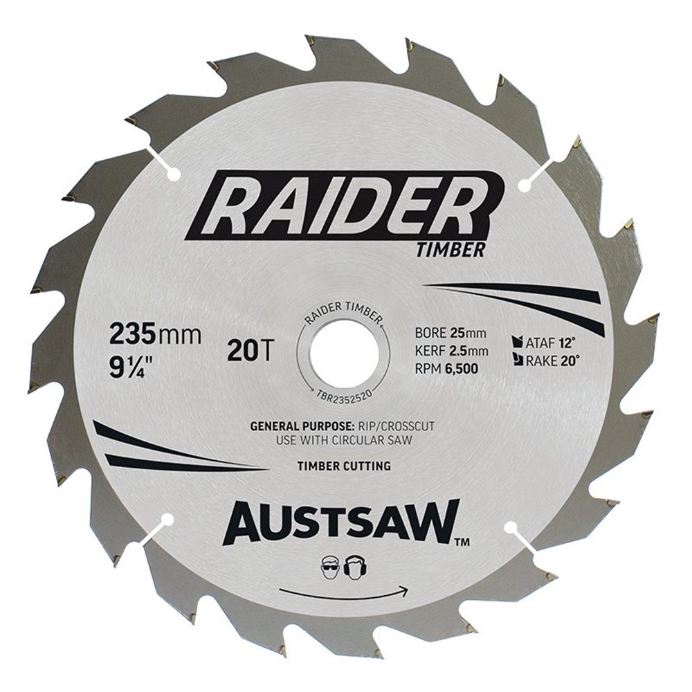 [170-TBR2352520B] Austsaw Raider Timber Blade 235mm x 25 Bore x 20 T Bulk Pack (x20)