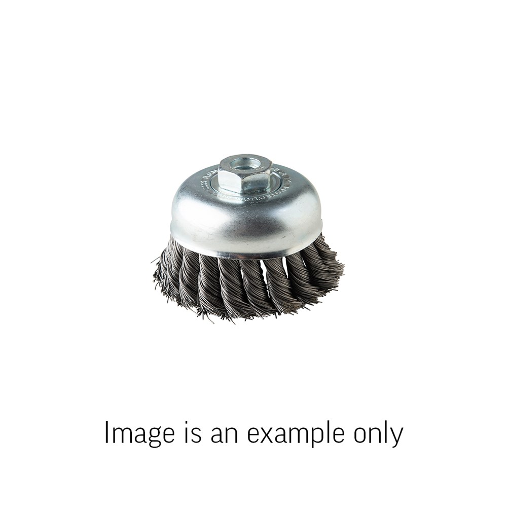 Cup Brush Twist Knot High Carbon Steel 0.35mm Wire x 75mm Dia M14 Carded