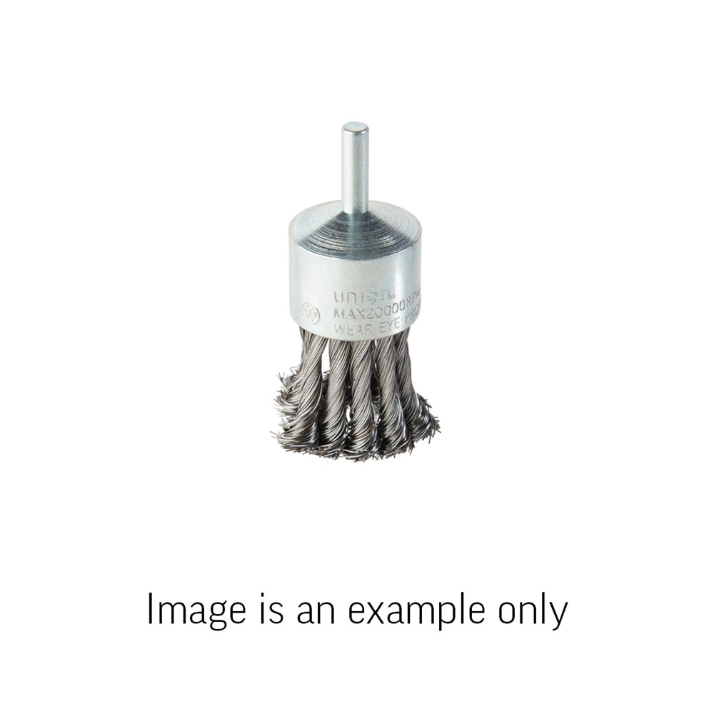 End Brush Twist Knot Stainless Steel 0.35mm Wire x 20mm Dia x 6mm Shank Carded