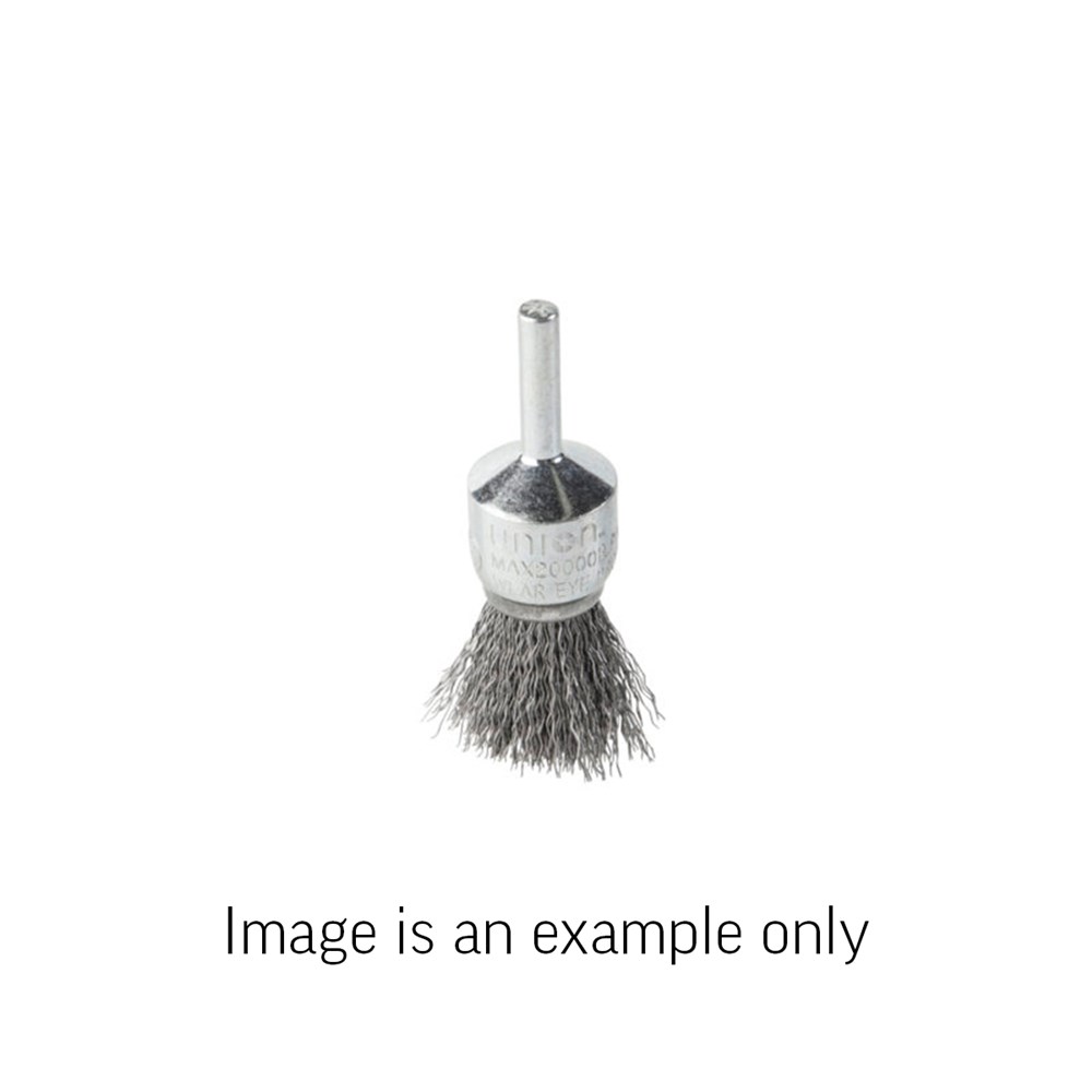 [170-SES-10 1711032] End Brush Splayed Crimped Stainless Steel 0.3mm Wire x 25mm Dia x 6mm Shank - Carded