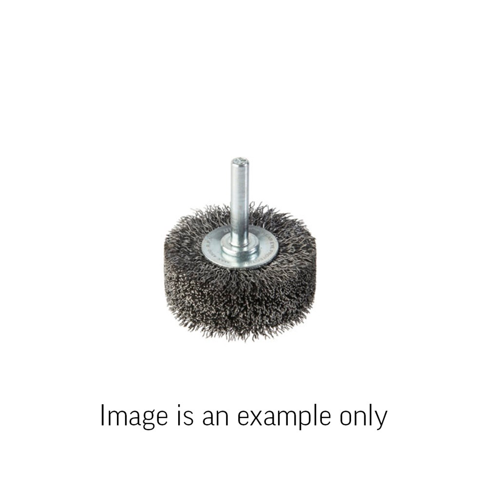 Wheel Brush Crimped Stainless Steel 0.3mm Wire x 50mm Dia x 6mm Spindle - Boxed
