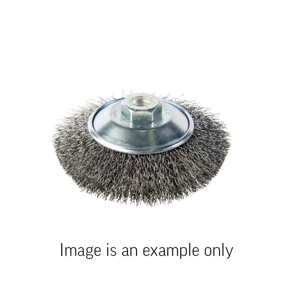 [170-VAS-44 1334432] Bevel Brush Crimped Stainless Steel 0.3mm Wire x 100mm Dia M14 Carded