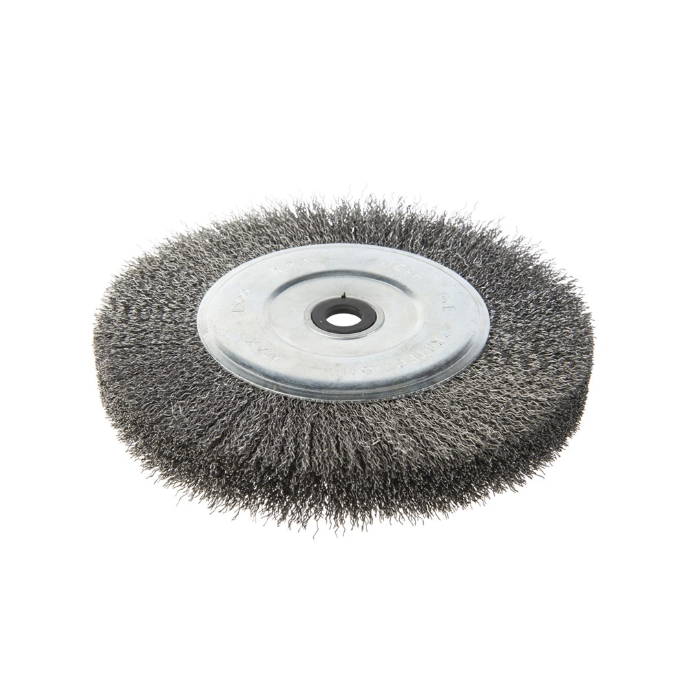 Wheel Brush Crimped High Carbon Steel 0.3mm Wire x 150mm Dia x25mm Wide x 25mm Bore - Carded