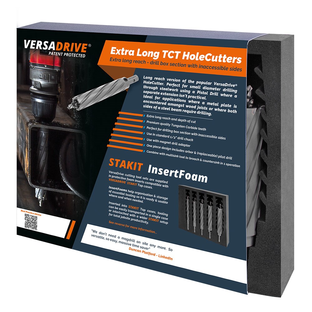 VersaDrive TCT HoleCutter Extra Long Series Set, 14, 18, 20, 22, 24, 26mm   Pilots