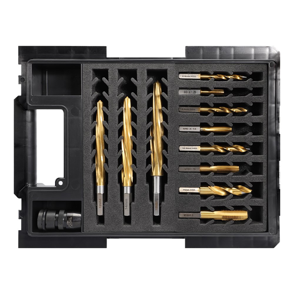 VersaDrive 12 Piece Starter Kit | 8 Piece Drill and Tap Set | 3 Piece Reamer Set 12mm to18mm with HD