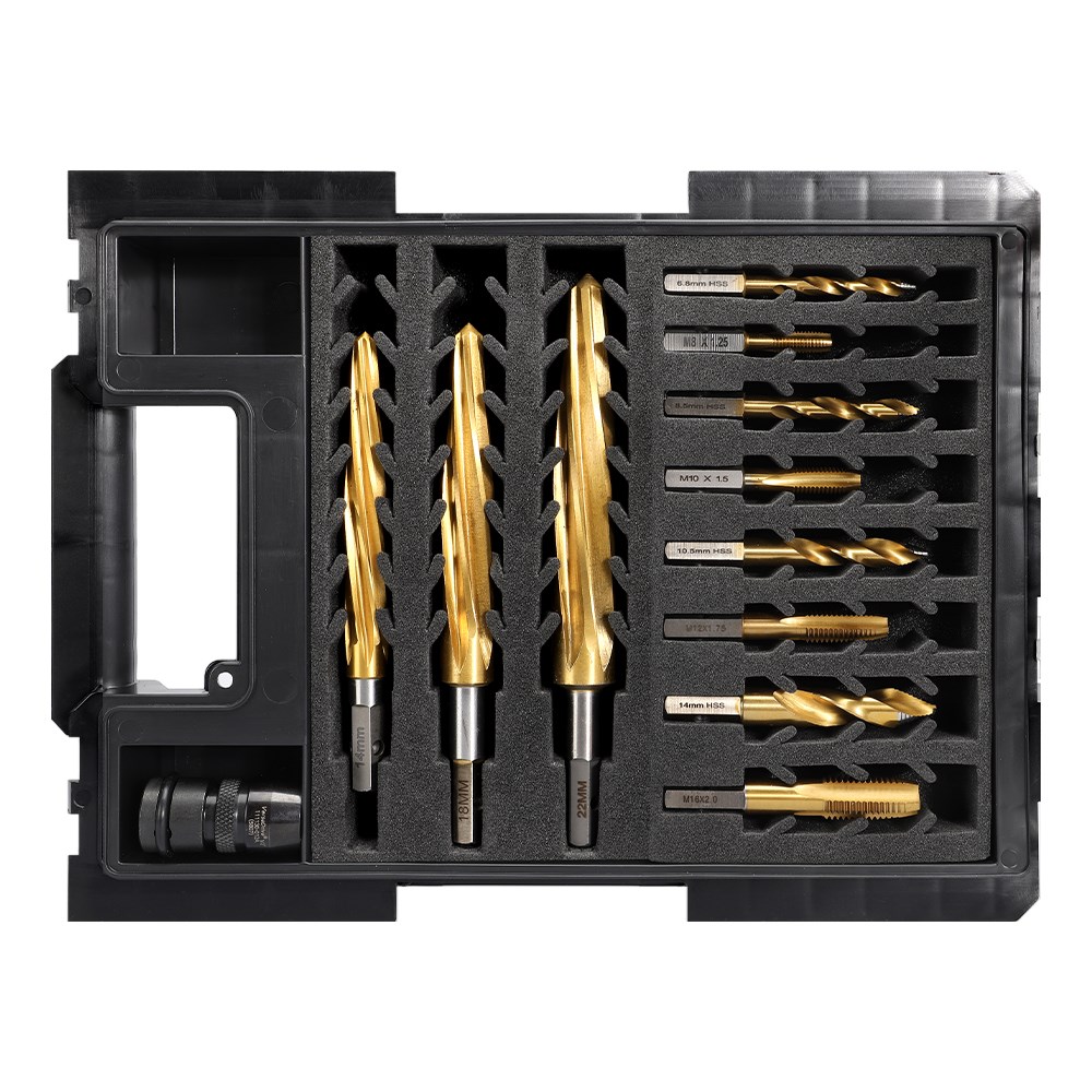 VersaDrive 12 Piece Starter Kit | 8 Piece Drill and Tap Set | 3 Piece Reamer Set 14mm to 22mm with H
