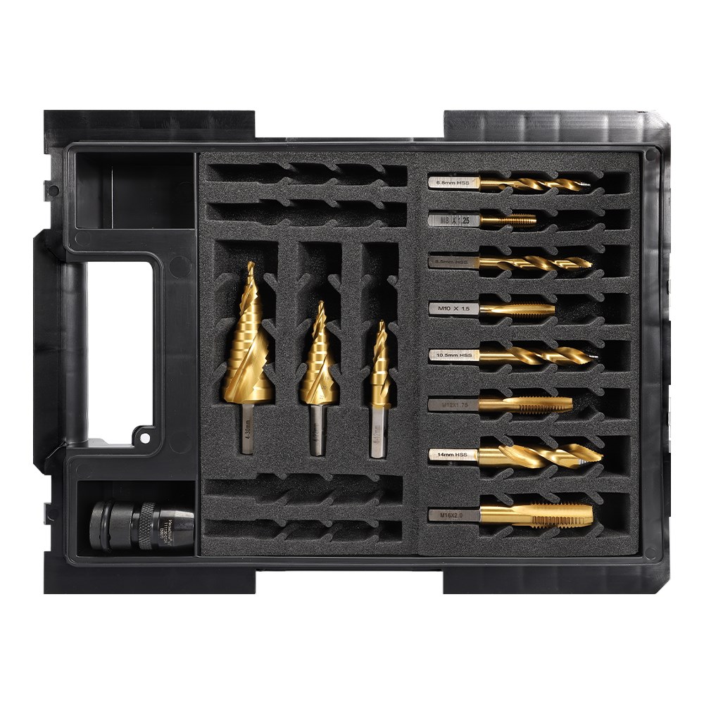 [170-STC-ETOP2-S3A-HD] VersaDrive 12 Piece Starter Kit | 8 Piece Drill and Tap Set | 3 Piece Step Drill Set 12mm to 30mm wi