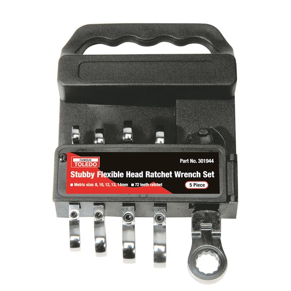 [180-301944] 301944 Ratchet Wrench Set Fixed Head Stubby, Metric 5 Pc. (8-14mm)