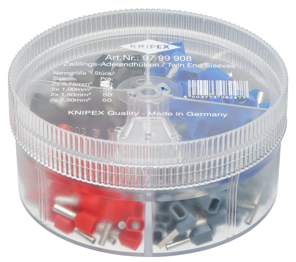 [180-9799908] KNIPEX ASSOR BOX TWIN END SLEEVES (AF)