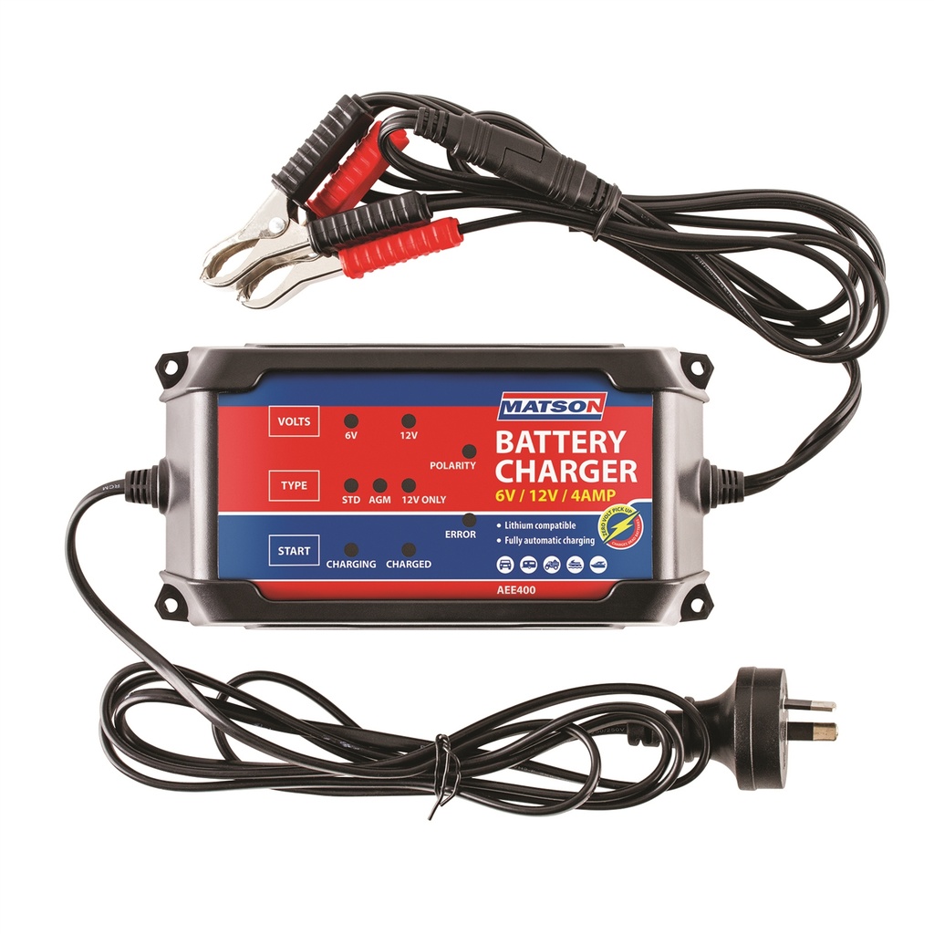 [180-AEE400] AEE400 6/12V BATTERY CHARGER 4AMP