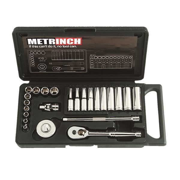 [180-MET-0210] MET-0210 Standard & Deep Wall Socket Set 1/4 Inch Drive 24 Piece