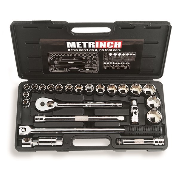 [180-MET-0405] MET-0405 Standard Socket Set 1/2 Inch Drive 24 Piece