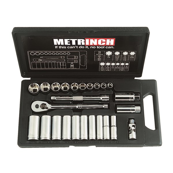 MET-0500 Standard & Deep Wall Socket Set 3/8 Inch Drive 25 Piece