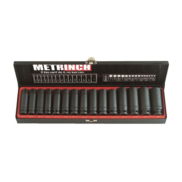 MET-2450 Deep Wall Impact Socket Set 1/2 Inch Drive 15 Piece