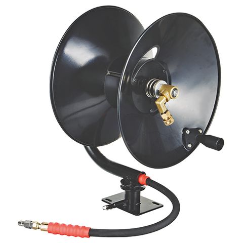 [486-TM541-030] PRESSURE WASHER HOSE REEL 30M PIVOTING BASE WITH COUPLERS