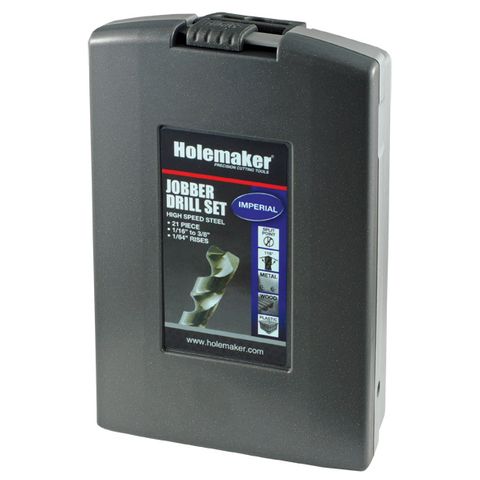 [486-UN308-340] HOLEMAKER JOBBER DRILL SET IN ABS CASE, 118* SPLIT POINT, IMPERIAL, 21 PIECE 1/16 - 3/8" X 1/64"