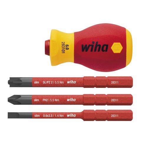 [486-WH-41230] SCREWDRIVER WITH BIT HOLDER SET, SLIMVARIO, VDE 1000V INSULATED