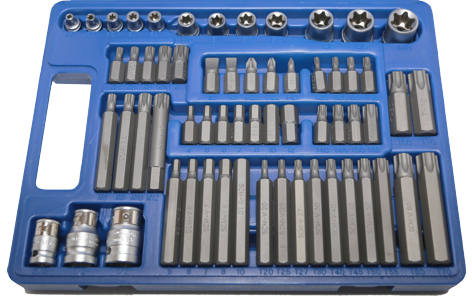 [159-CL161] 61 Piece Torx/Spline/Hex/S/Driver Bits & Inch E Inch Series Socket S