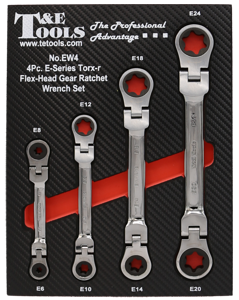 [59E-EW4] 4 Piece  E-Series Torx-r Flex-Head Gear Ratchet Wrench Set