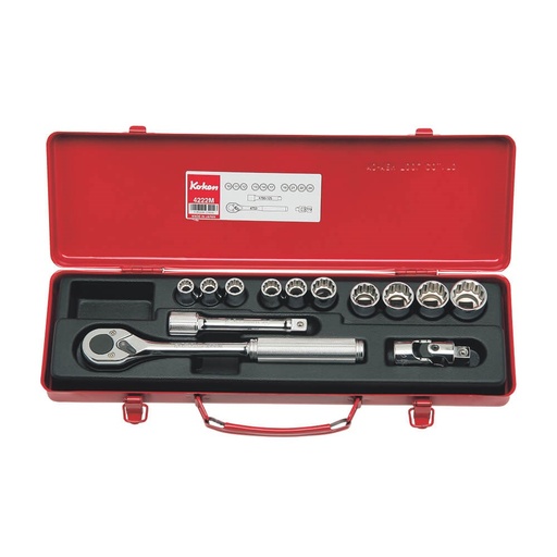 [160-KO4222M] SOCKET SET 1/2 Inch Drive 10-24MM 12PT (13PCS) KO4222M