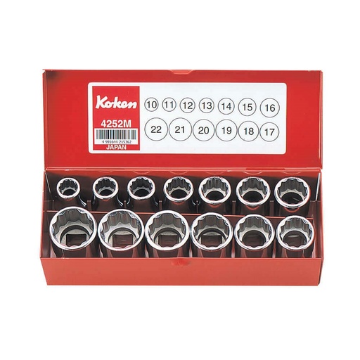 [160-KO4252M] SOCKET SET 1/2 Inch Drive 10-22MM (13PCS) KO4252M