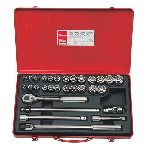 [160-KO4273AM] SOCKET SET 1/2 Inch Drive-12PT AF-MET (30 PCS) KO4273AM