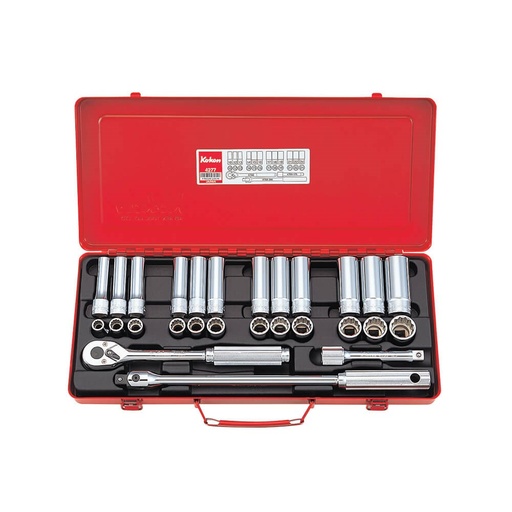 [160-KO4277] SOCKET SET 1/2 Inch Drive 12PT-STD & DEEP-27PCS KO4277