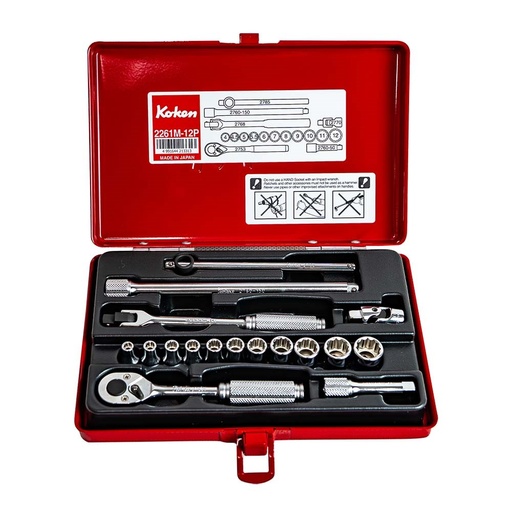 [160-KO2261M-12P] 17PC 1/4"DR 12PT SOCKET SET (4MM - 12MM) KO2261M-12P