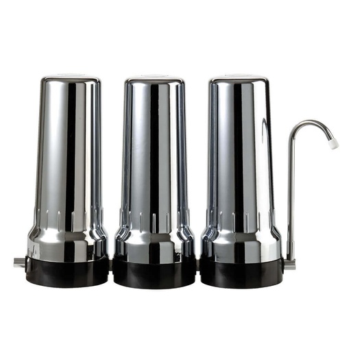 [160-ATF-DEPURALTOPTRIODVBCHVUOTO] Chrome Depural Trio Benchtop Filter Housing Kit with Diverter Valve and Tap Spout Excludes Filters
