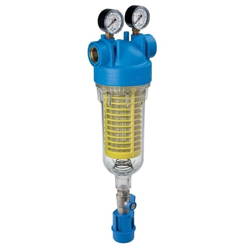[160-ATF-HYDRAM11/2RAH90MCROT] Hydra MONO 10" STD Self cleaning Sediment Filter 90mic S Steel Mesh Screen 1.5" Brass BSP In/Out