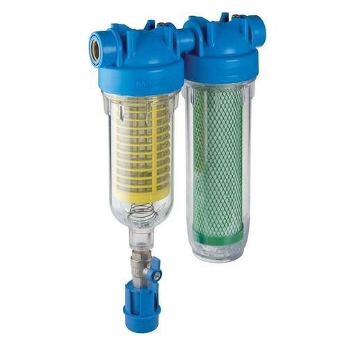[160-ATF-HYDRARAINMASTERDUORAH1IN] Hydra Rainmaster DUO 10" STD Filter Kit for Non Potable Rainwater 90 Mic Mesh 10 Mic Carbon Block