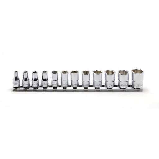 [160-KORS2400M/12] KORS2400M/12 - Koken Socket Set on Rail 1/4" Drive 4-14mm 6 Point 12 Pieces