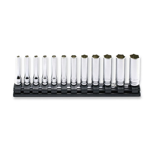 [160-KORS2300M/12] KO-KEN 12pc Socket Set On Rail 1/4" Drive 6pt 4mm-14mm KORS2300M/12