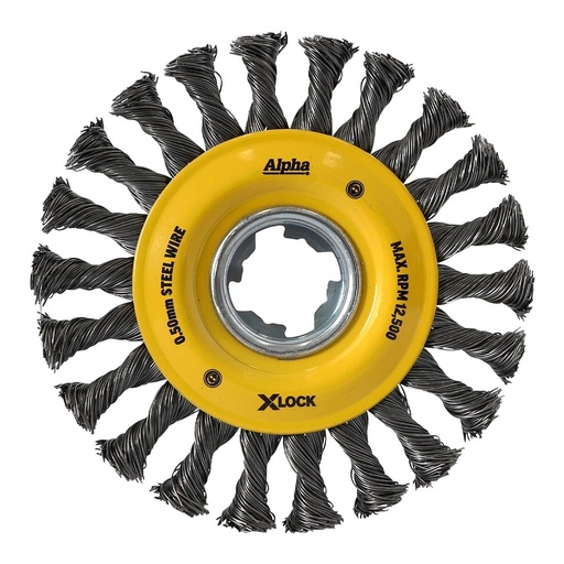 [170-GXLWBK125S] Alpha Wheel Brush X-Lock 125mm Steel Wire | 0.50mm Knotted